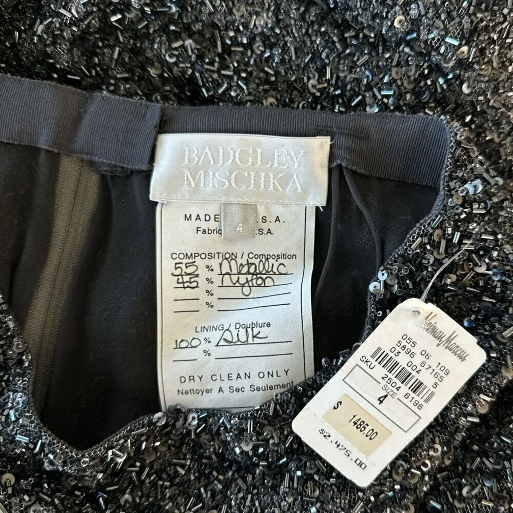Badgley Mischka Couture Charcoal Gray Heavily Beaded Sequin Evening Skirt NWT 4